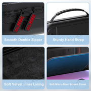 Close-up details of zipper, handle, and inner lining of the Nintendo Switch 2 case