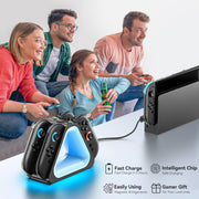 Friends gaming with Nintendo Switch 2 using RGB controller charging dock