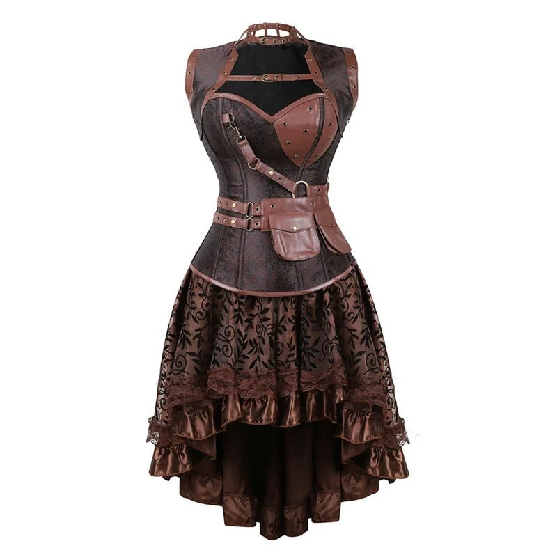 Two-piece utility corset and skirt set with tactical belt and pouch