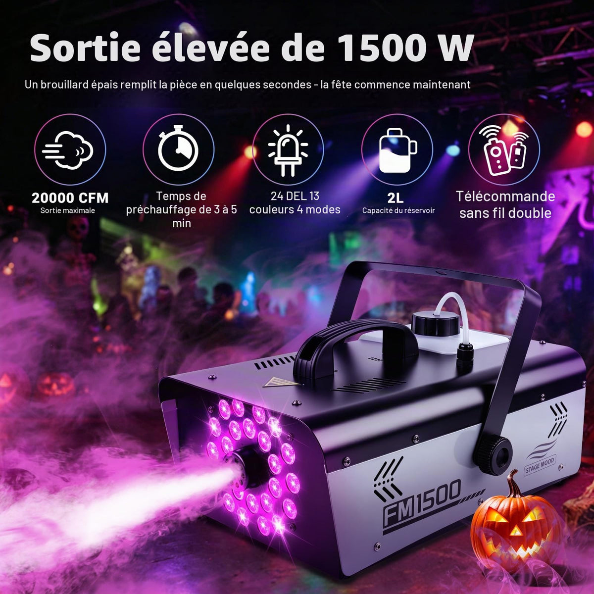 1500W fog machine with integrated 24 LED lights - product image 2