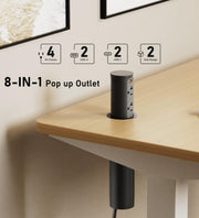 8-in-1 retractable desk outlet with four AC sockets and four USB ports