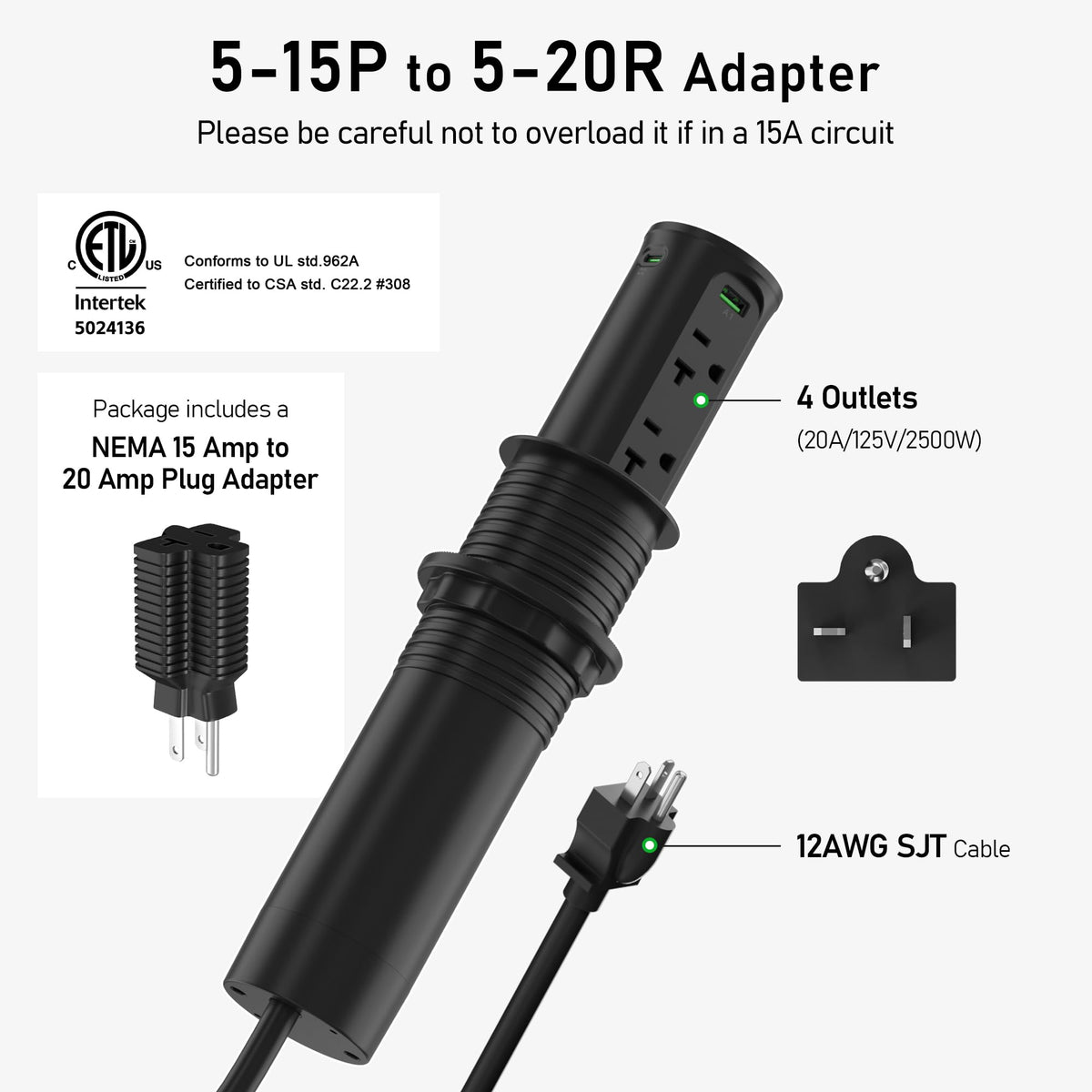 ETL certification and NEMA adapter illustration