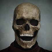 Realistic distressed skull Halloween mask with moving jaw front view
