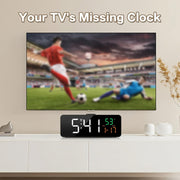 Digital clock placed below a TV to replace missing time display