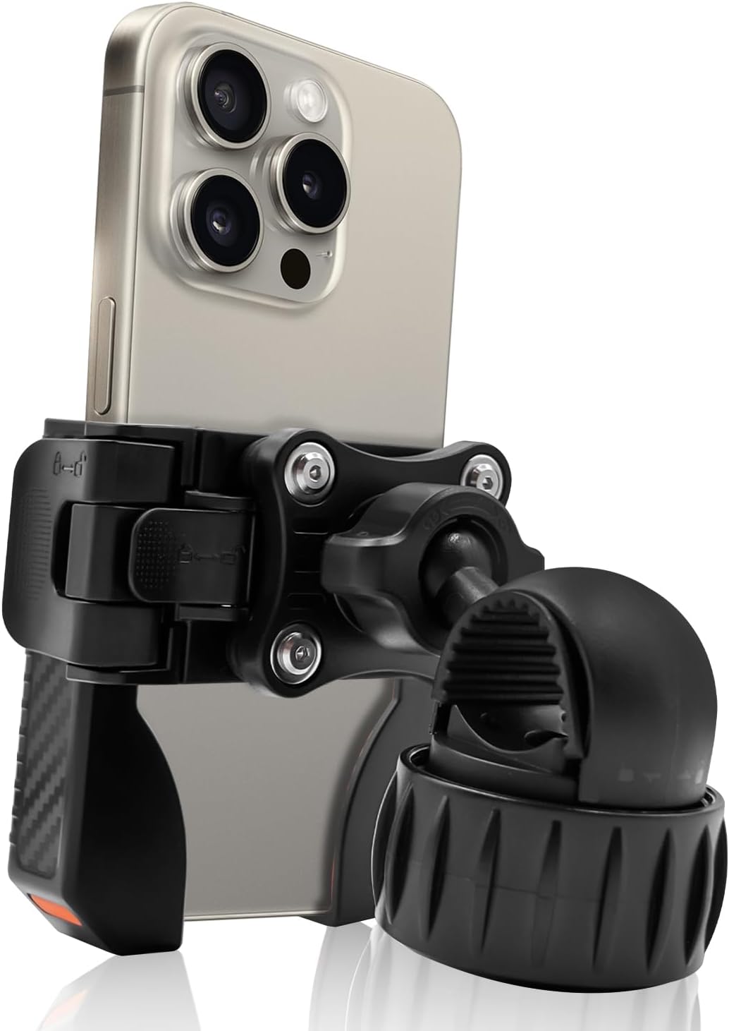 Universal anti‑shake bike & motorcycle phone mount mounted on smartphone showing front view