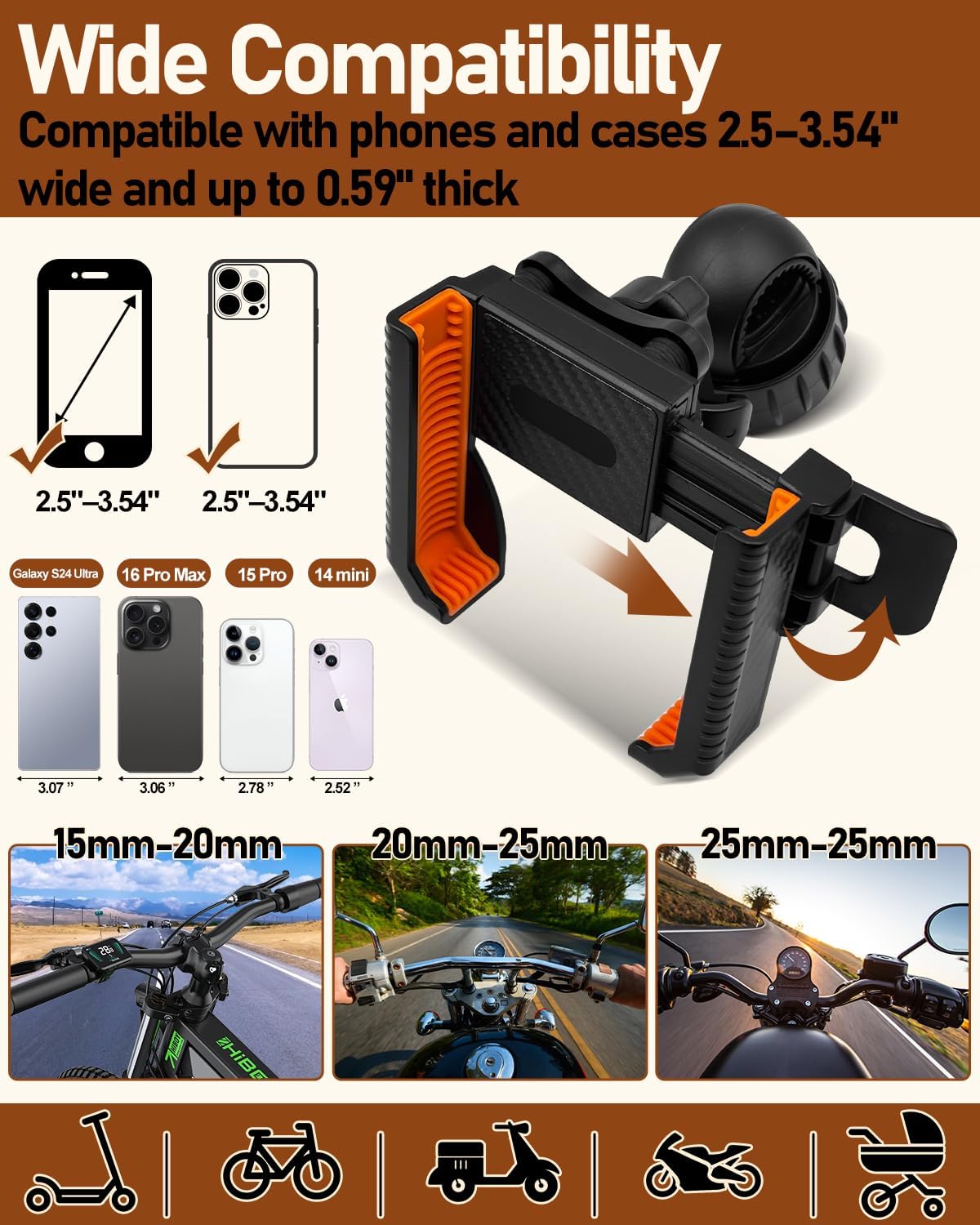Quick clip installation steps for phone mount on handlebar in 3 seconds