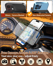 Phone mount compatibility graphic showing 2.5″‑3.54″ width phones and handlebar diameters