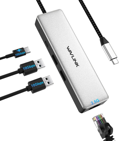 WAVLINK USB C to Ethernet Adapter 2.5G - 10Gbps USB 3.2 Hub with 100W PD Charging