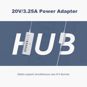 65W power adapter showing voltage and amperage rating