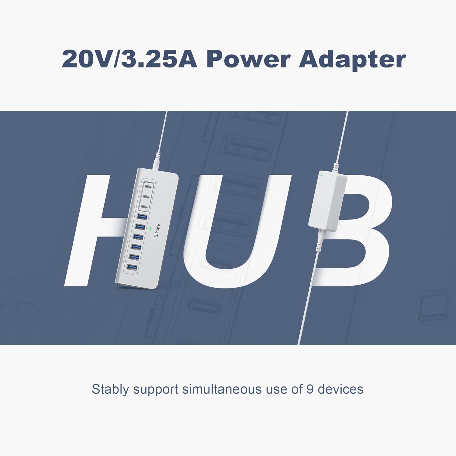 65W power adapter showing voltage and amperage rating