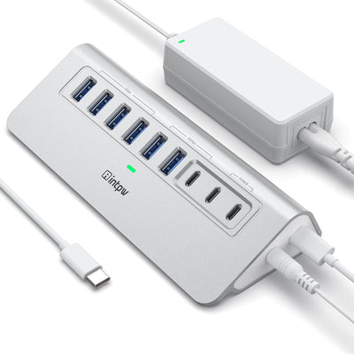 9-in-1 Powered USB-C Hub with 45W PD Charging, USB 3.2 & USB-A 3.0 Ports – 10Gbps Data Transfer – 65W Adapter – Aluminum Desktop Hub