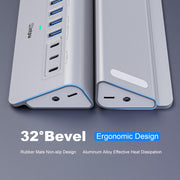 Side view showing ergonomic 32° design and aluminum finish