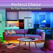 Vibrant LED strip lighting in a colorful modern living space