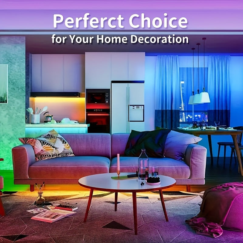 Vibrant LED strip lighting in a colorful modern living space