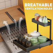 Under sink organizer with breathable metal base for improved ventilation