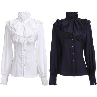 Chemisier à volants victorien – Chemise pirate gothique Lolita avec dentelle et nœud