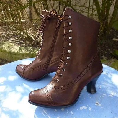 Bottes d'hiver à talons et lacets style victorien – Femme