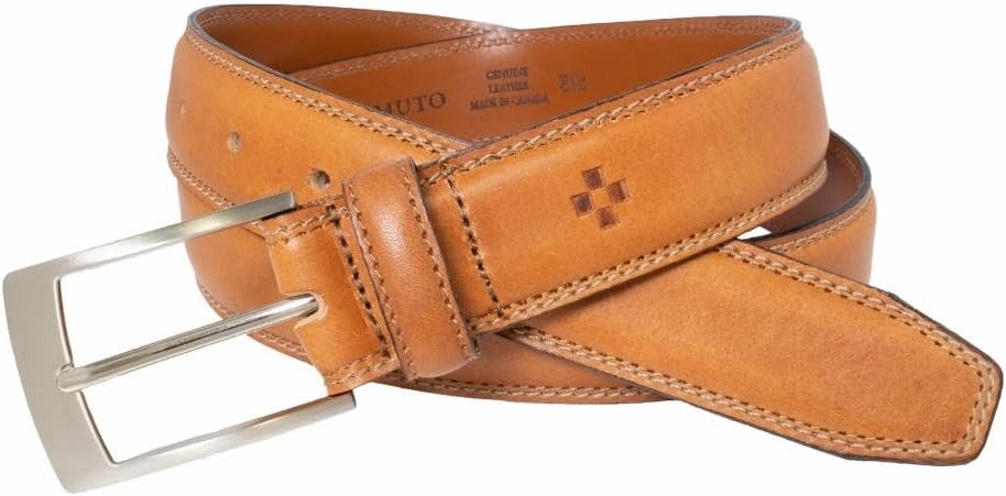 Vince Camuto men's tan Italian leather belt with classic metal buckle