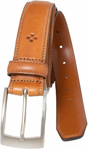 Vince Camuto men's tan leather belt with double stitching and classic buckle