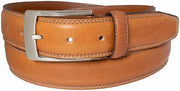 Close-up detail of Vince Camuto men's tan leather belt and buckle