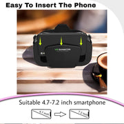 VR SHINECON headset showing easy phone insertion for 4.7 to 7.2 inch smartphones