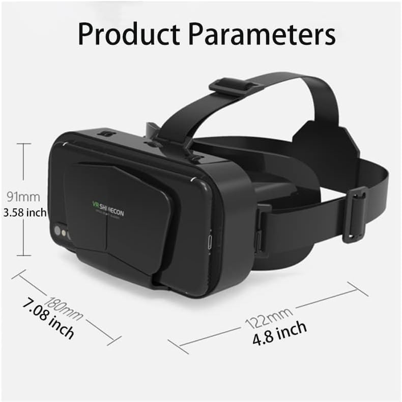 Size and dimensions of VR SHINECON G10 headset with adjustable straps
