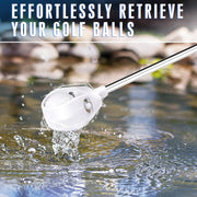 Golf retriever collecting a ball from water with splash effect
