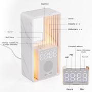 Sunrise alarm clock control buttons display and white noise settings