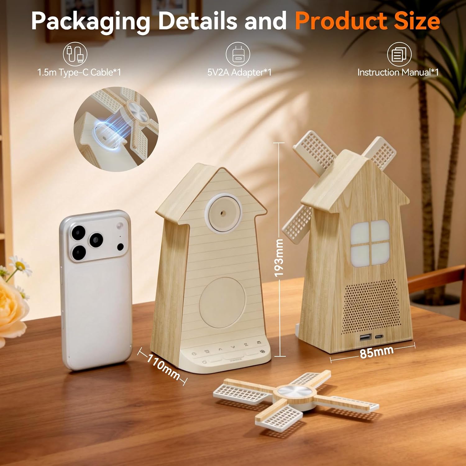 Rotating windmill alarm clock dimensions accessories and package contents
