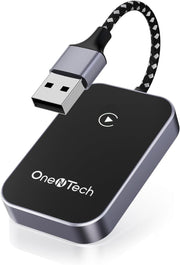 Close-up of OneNTech Wireless CarPlay Adapter with USB connector