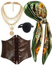 Women's 4-piece pirate costume accessories set with scarf necklace corset and eye patch