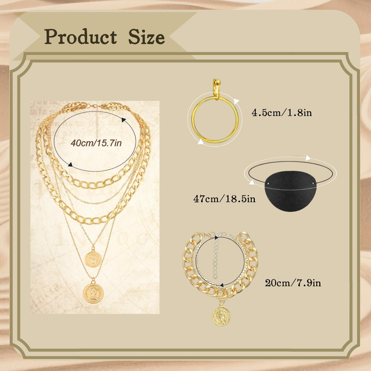 Pirate costume jewelry and eyepatch measurements