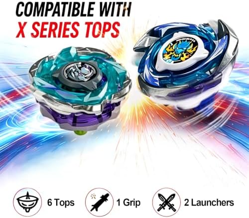 Foldable X battle arena compatible with X series spinning tops, including 6 tops and launchers