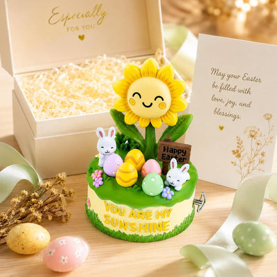 You Are My Sunshine Easter Music Box | Hand Crank Musical Figurine with Sunflower, Bunnies & Eggs | Spring Home Décor Gift for Mom, Grandma & Daughter