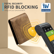 RFID protection wallet in action blocking scanner signal with secure shield.